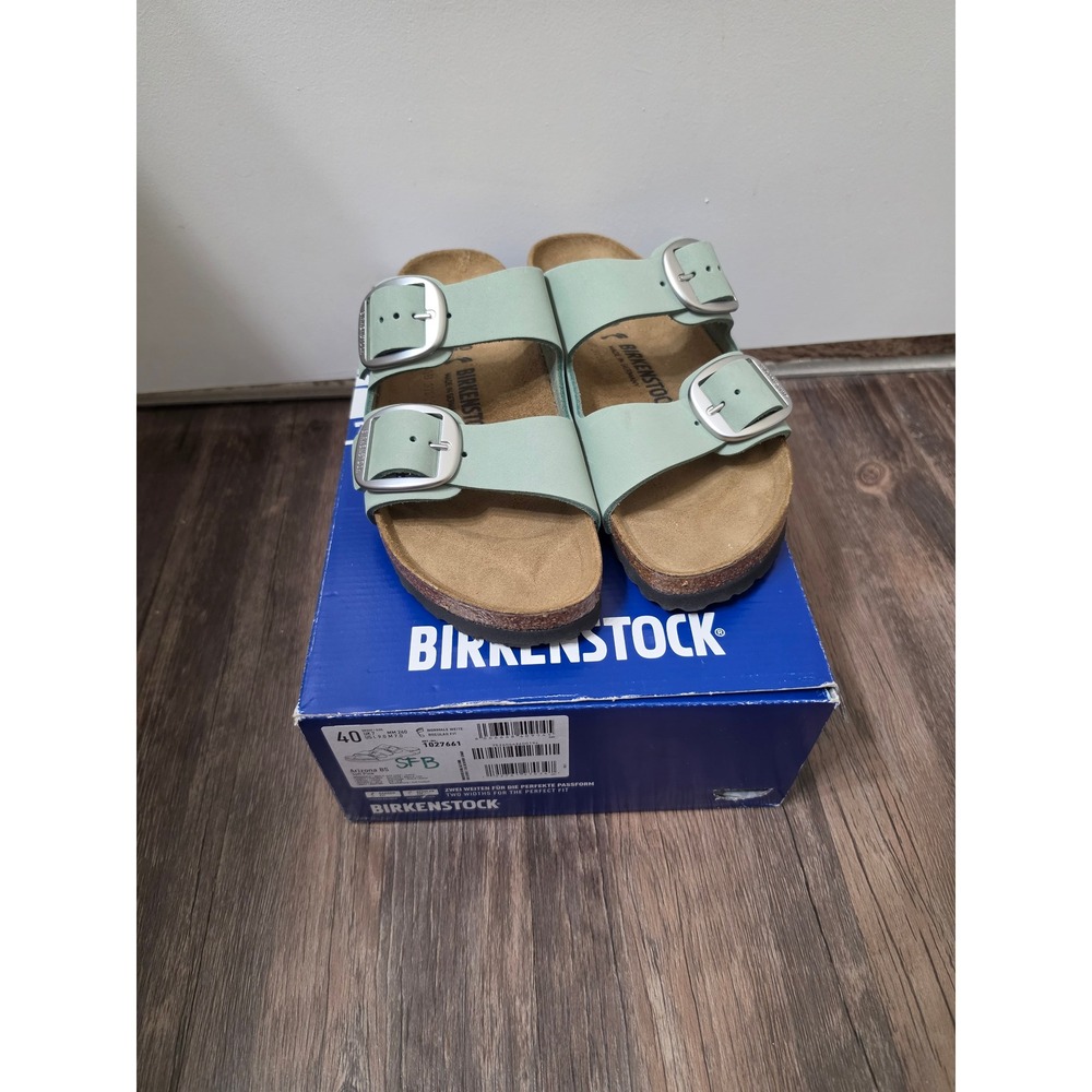 New Birkenstock Arizona Big Buckle Mint Green Nubuck Leather Sandals 40